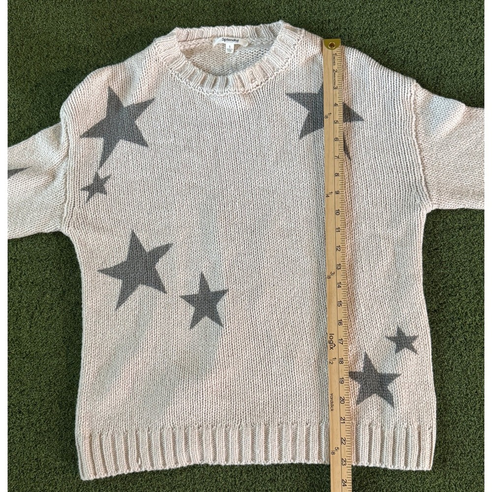 Splendid Star Knit Sweater Womens Small Cream Gray Cotton Chunky Pullover - Picture 9 of 11